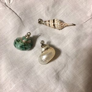 Necklace chain with 3 seashell pendants.
